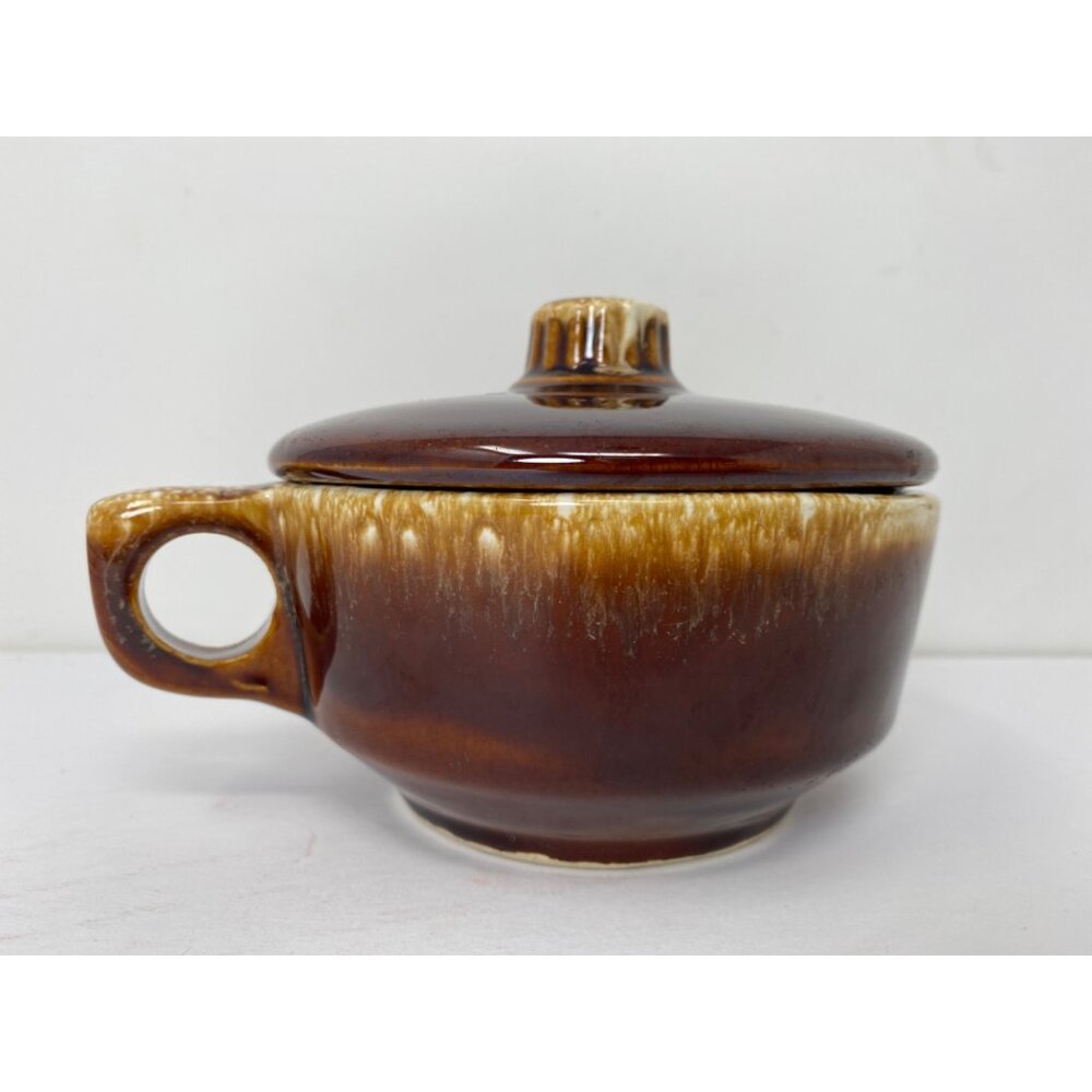 Set of 2 Vintage Hull Oven Proof USA With Handle and Lid Brown Drip Glaze 8 Oz - Picture 4 of 13